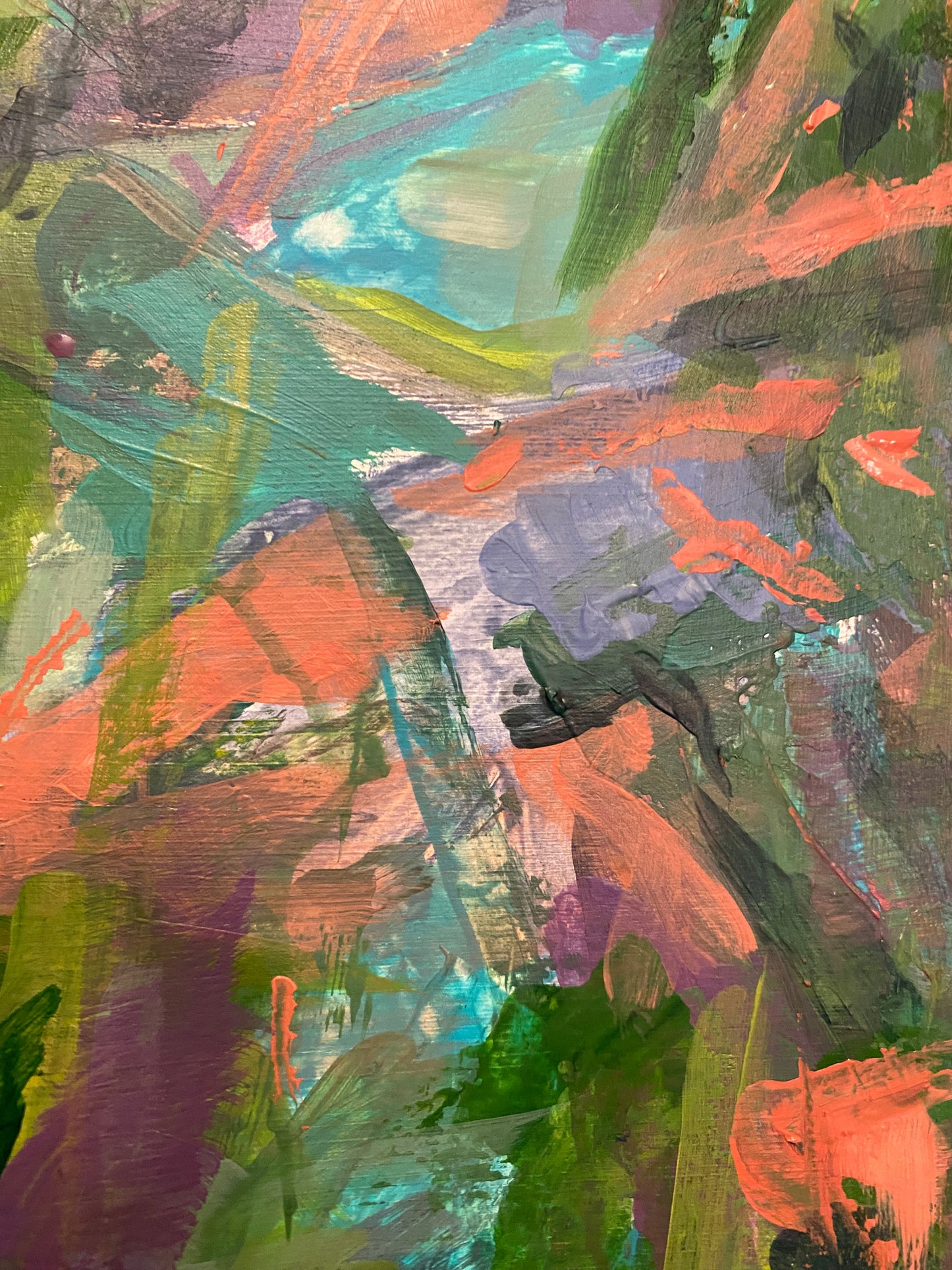 Small 8 inch by 10 inch abstract acrylic painting on primed paper