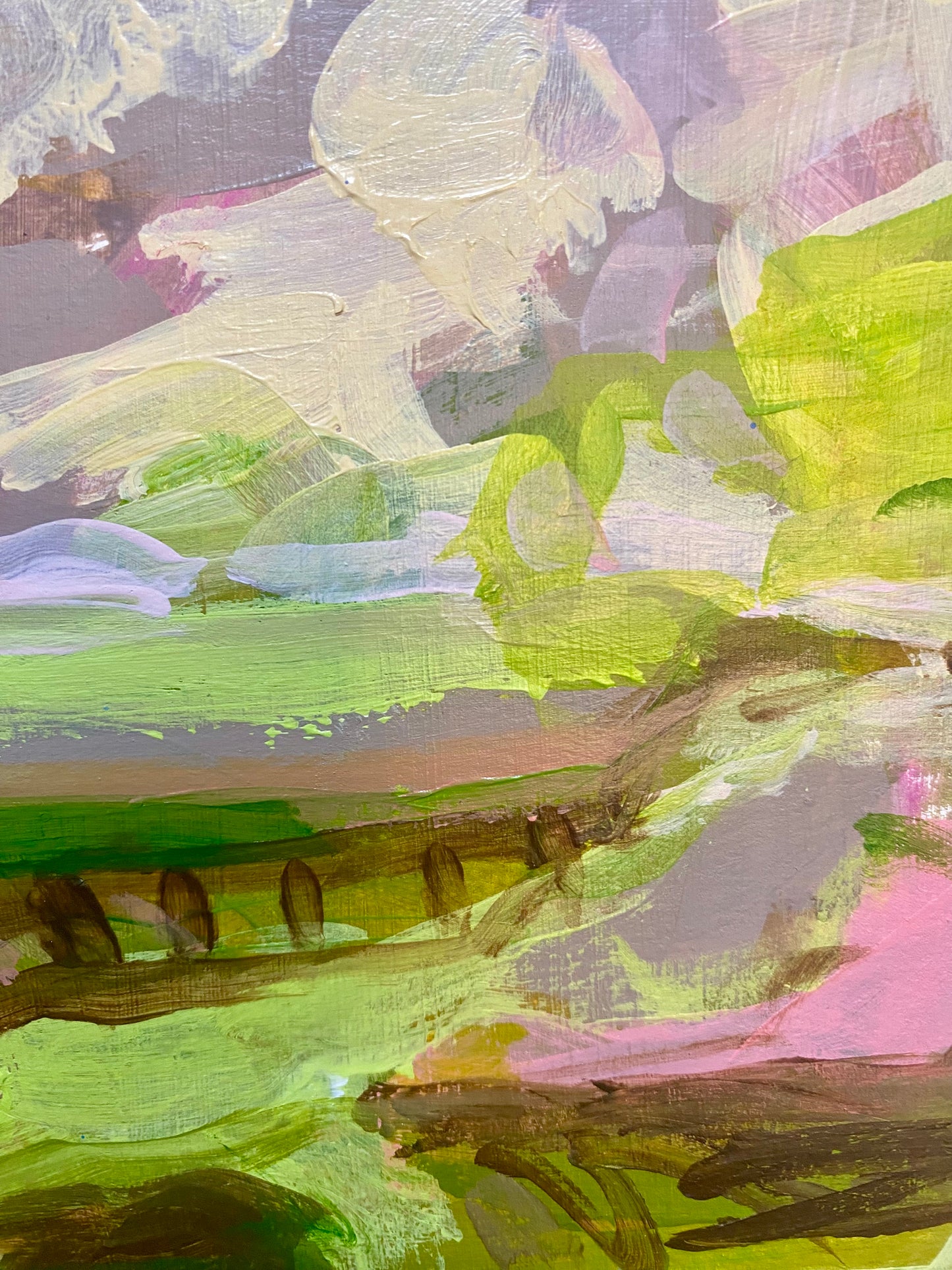 Abstract Landscape Acrylic Painitng on 10" by 8" primed paper by artist Megan Watkins