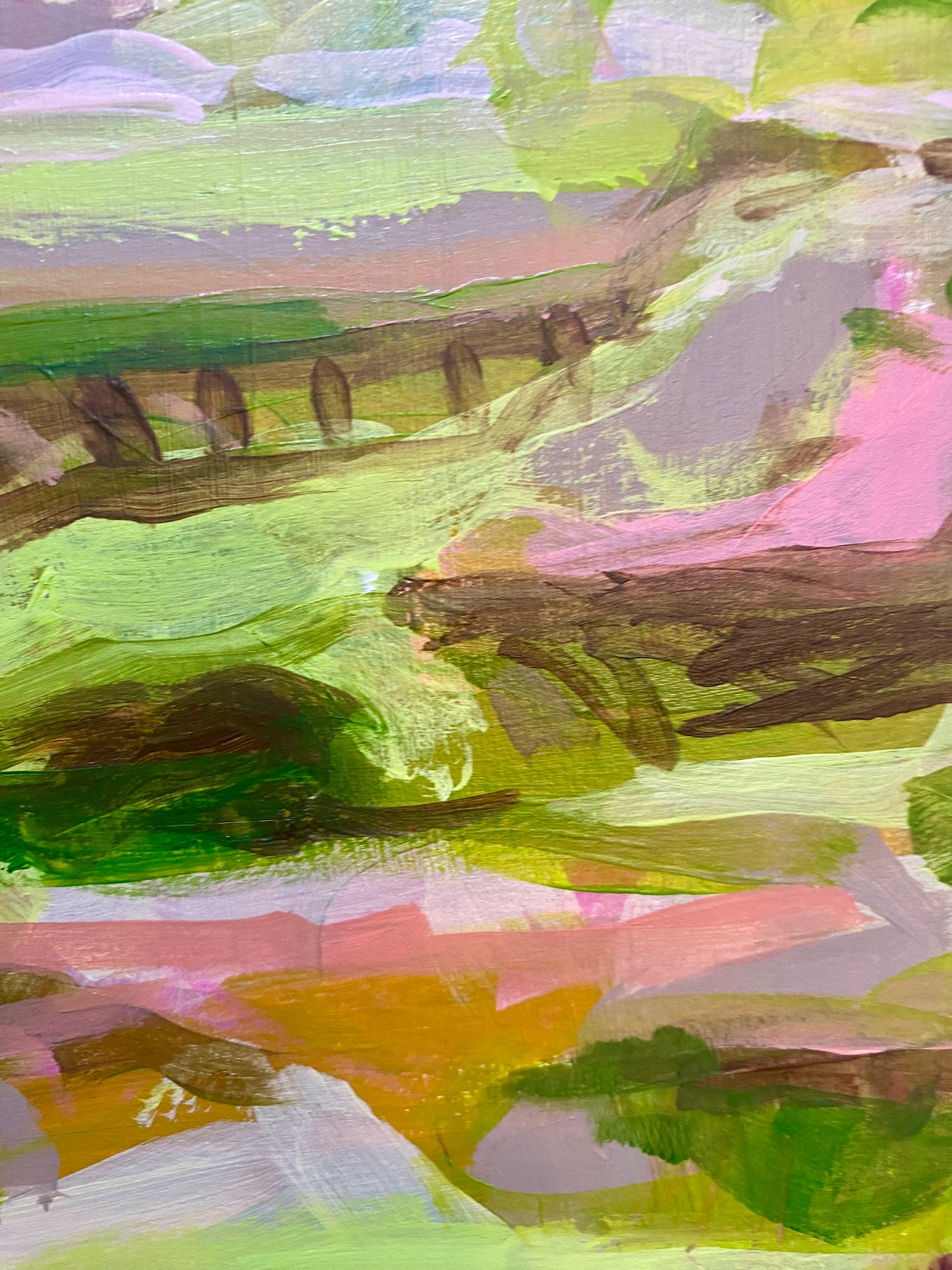 Abstract Landscape Acrylic Painitng on 10" by 8" primed paper by artist Megan Watkins