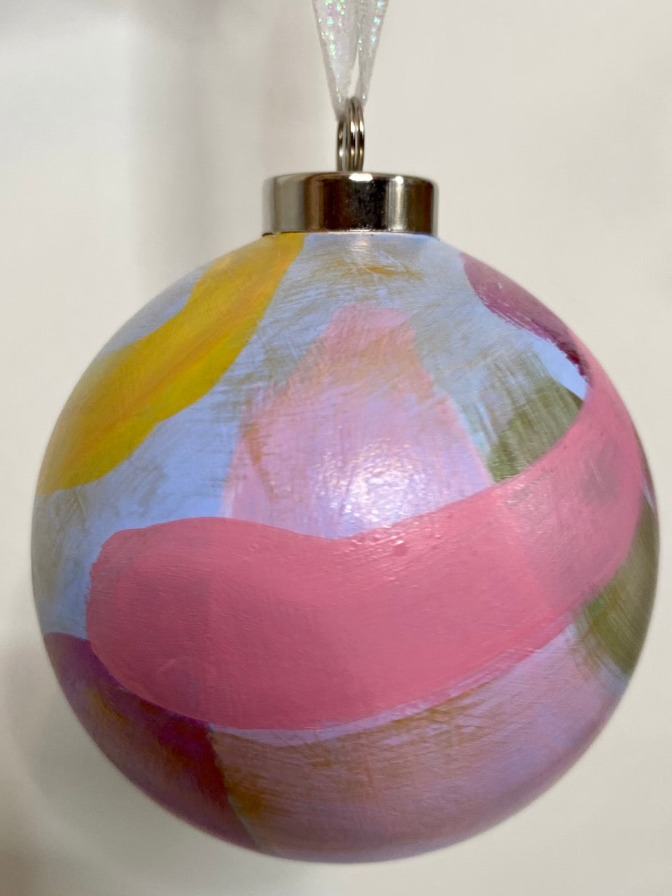 Pastel Stripe with Gold Accents Hand Painted Ceramic Holiday Ornament