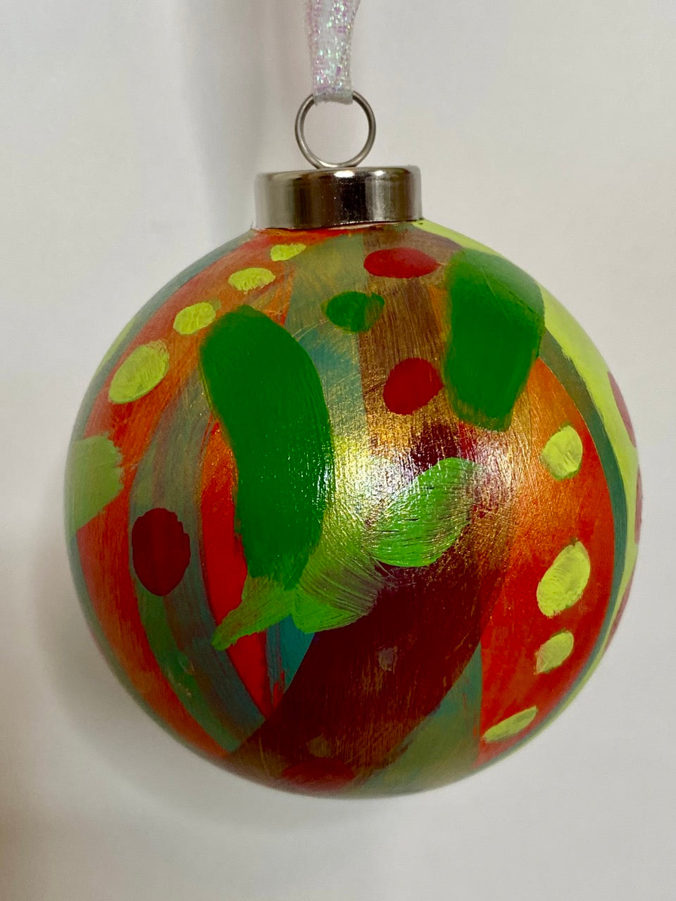 Red and Green Original Hand Painted Ceramic Bisque Holiday Ornament