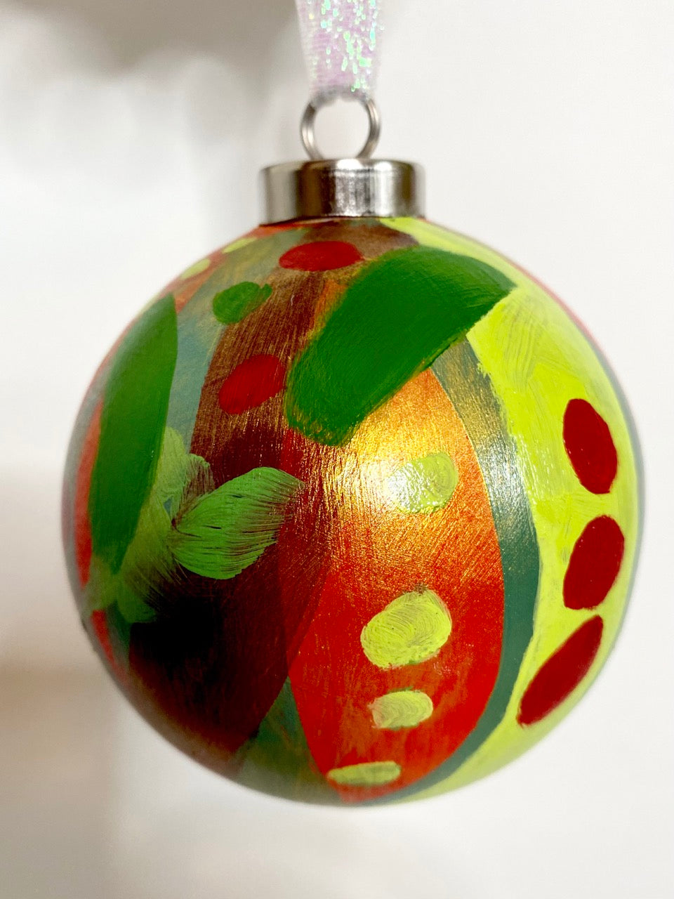 Red and Green Original Hand Painted Ceramic Bisque Holiday Ornament