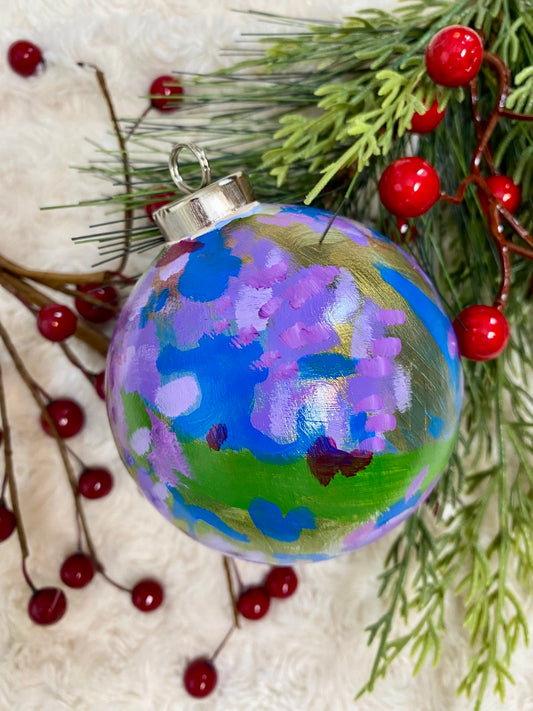 Purple Hydrangea Hand Painted Ceramic Holiday Ornament