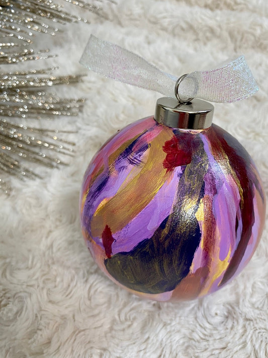 Purple, Pink, and Gold Geode Hand Painted Ceramic Holiday Ornament