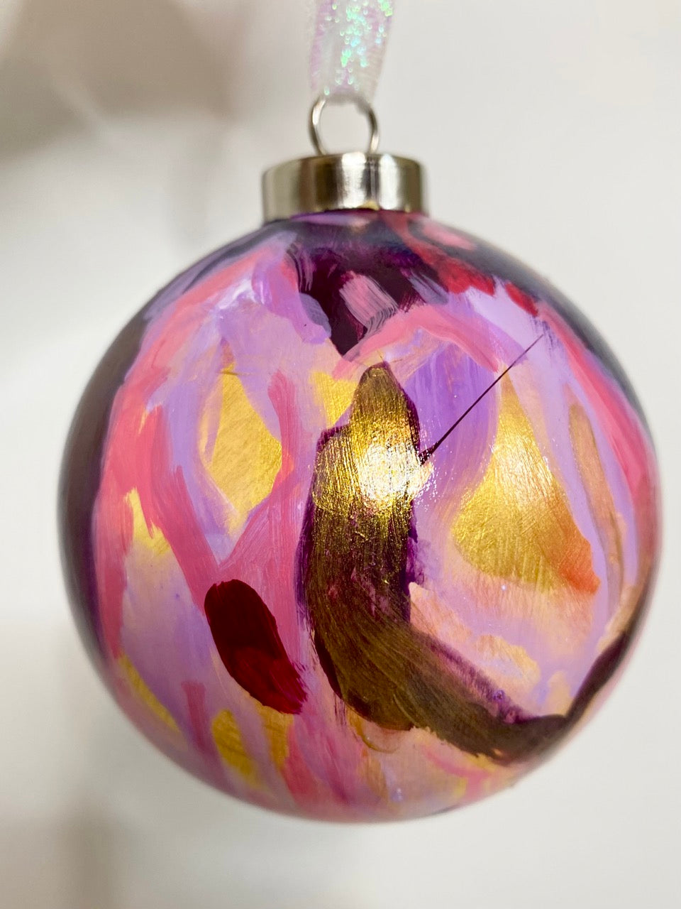 Purple, Pink, and Gold Geode Hand Painted Ceramic Holiday Ornament