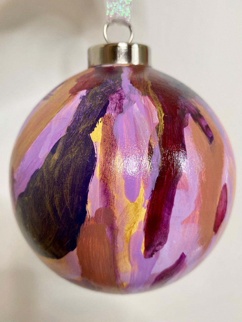 Purple, Pink, and Gold Geode Hand Painted Ceramic Holiday Ornament