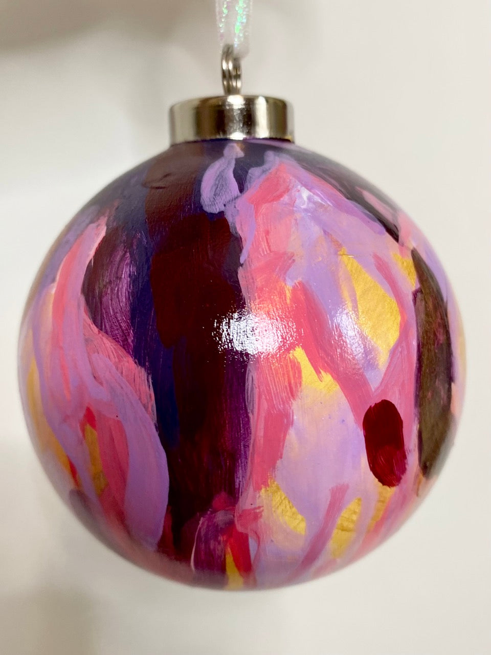 Purple, Pink, and Gold Geode Hand Painted Ceramic Holiday Ornament