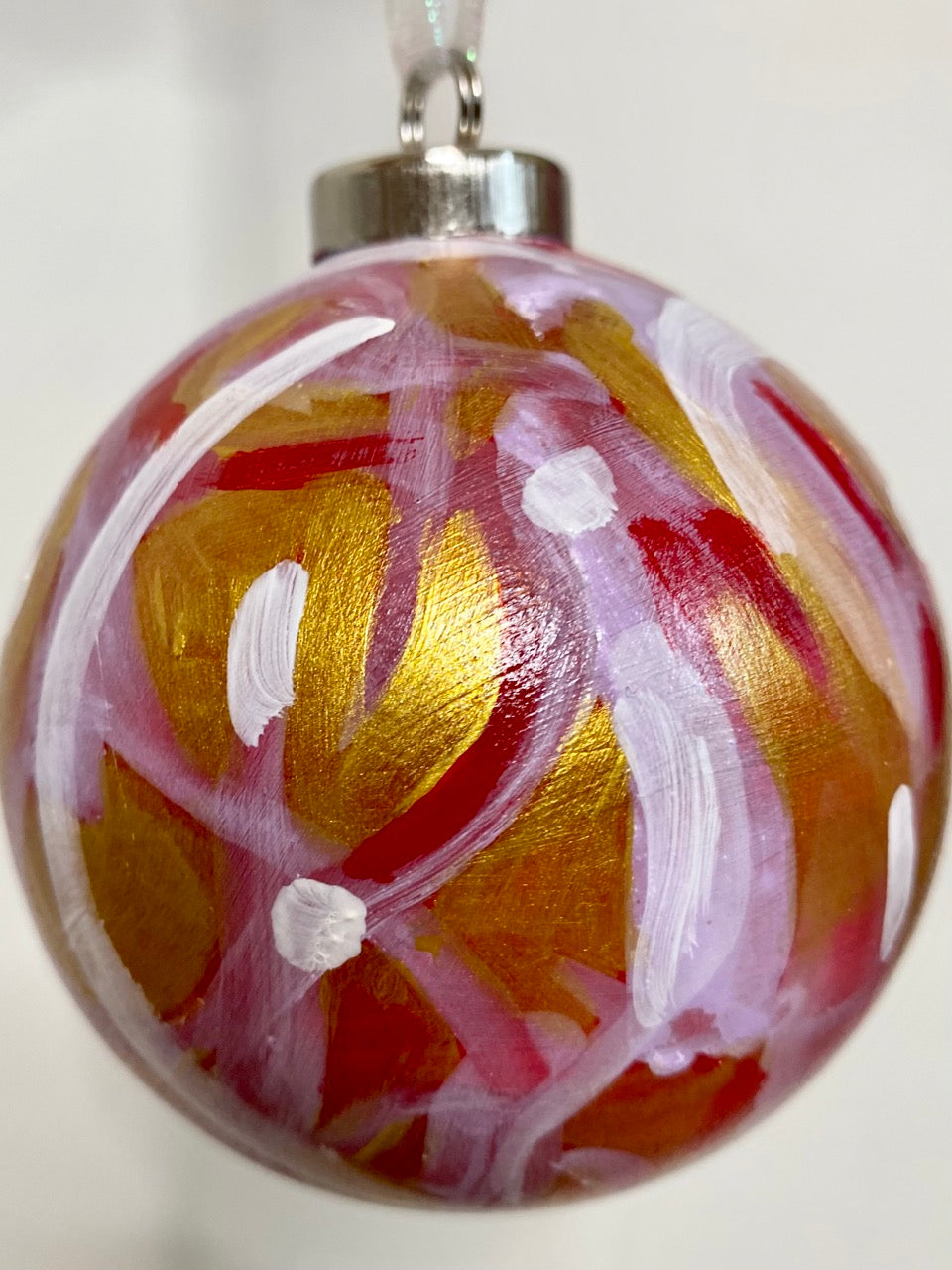 Lux Red, White, and Gold Hand Painted Ceramic Holiday Ornament