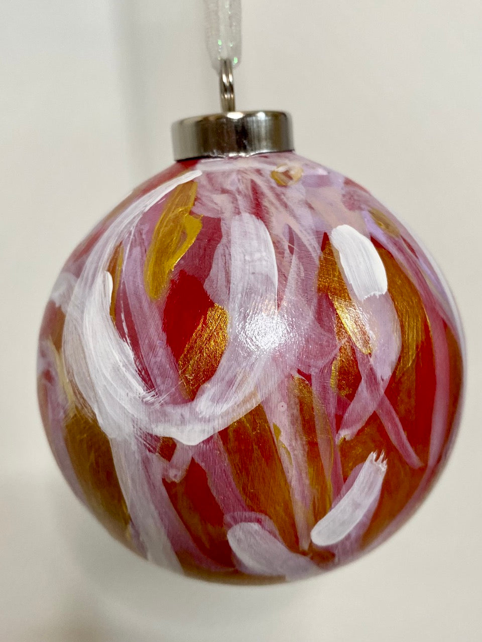 Lux Red, White, and Gold Hand Painted Ceramic Holiday Ornament