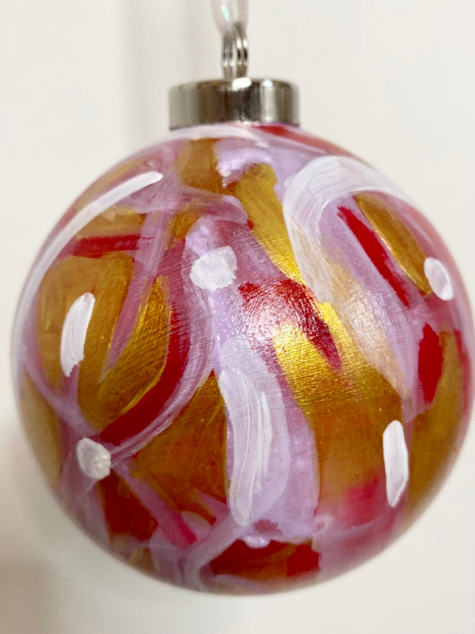 Lux Red, White, and Gold Hand Painted Ceramic Holiday Ornament