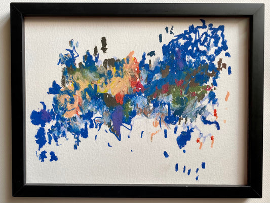 Framed Original Abstract Multicolor Oil Pastel Drawing on 9 inch x 12 inch Cold Press Paper by artist Megan Watkins